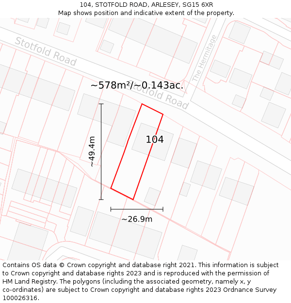 104, STOTFOLD ROAD, ARLESEY, SG15 6XR: Plot and title map