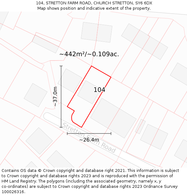 104, STRETTON FARM ROAD, CHURCH STRETTON, SY6 6DX: Plot and title map