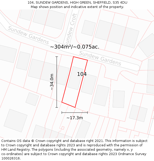 104, SUNDEW GARDENS, HIGH GREEN, SHEFFIELD, S35 4DU: Plot and title map