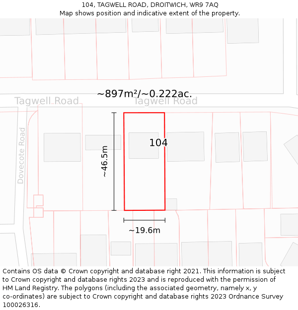 104, TAGWELL ROAD, DROITWICH, WR9 7AQ: Plot and title map