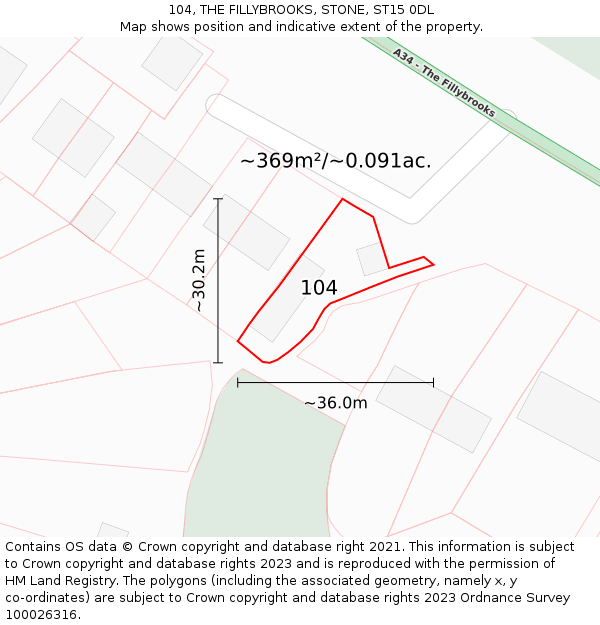 104, THE FILLYBROOKS, STONE, ST15 0DL: Plot and title map