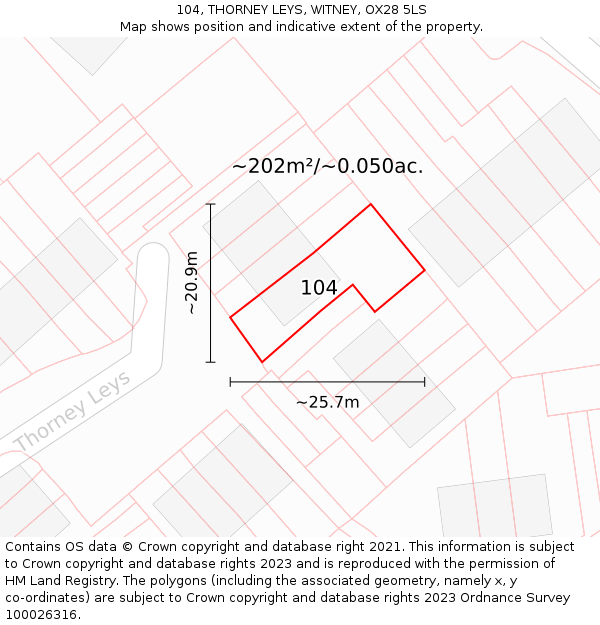 104, THORNEY LEYS, WITNEY, OX28 5LS: Plot and title map