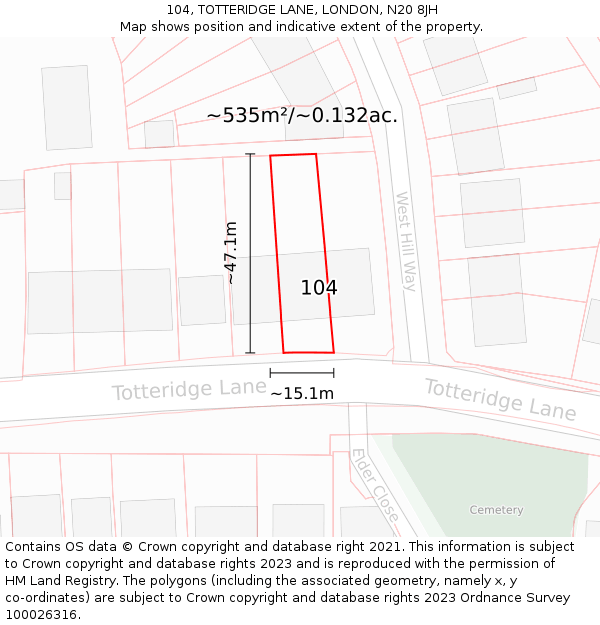 104, TOTTERIDGE LANE, LONDON, N20 8JH: Plot and title map