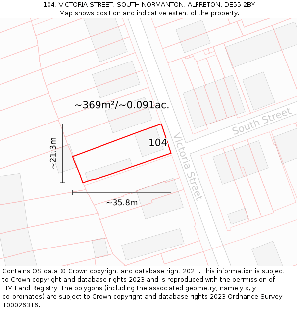 104, VICTORIA STREET, SOUTH NORMANTON, ALFRETON, DE55 2BY: Plot and title map