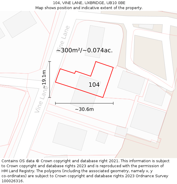 104, VINE LANE, UXBRIDGE, UB10 0BE: Plot and title map