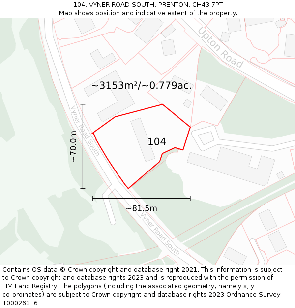 104, VYNER ROAD SOUTH, PRENTON, CH43 7PT: Plot and title map