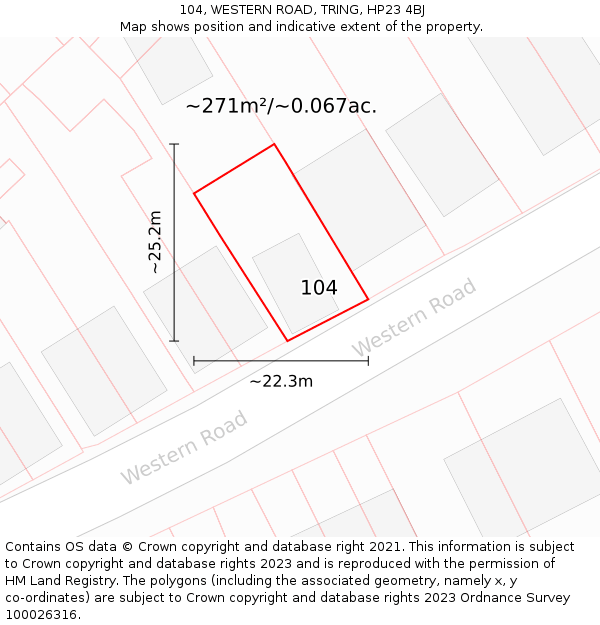 104, WESTERN ROAD, TRING, HP23 4BJ: Plot and title map