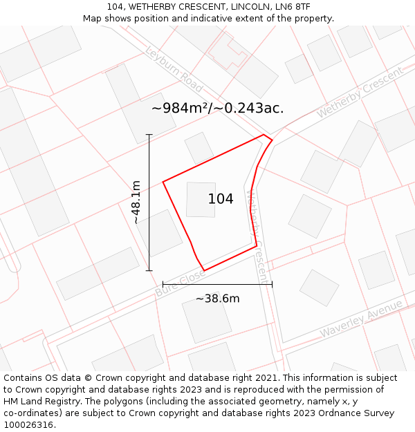 104, WETHERBY CRESCENT, LINCOLN, LN6 8TF: Plot and title map