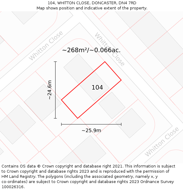 104, WHITTON CLOSE, DONCASTER, DN4 7RD: Plot and title map