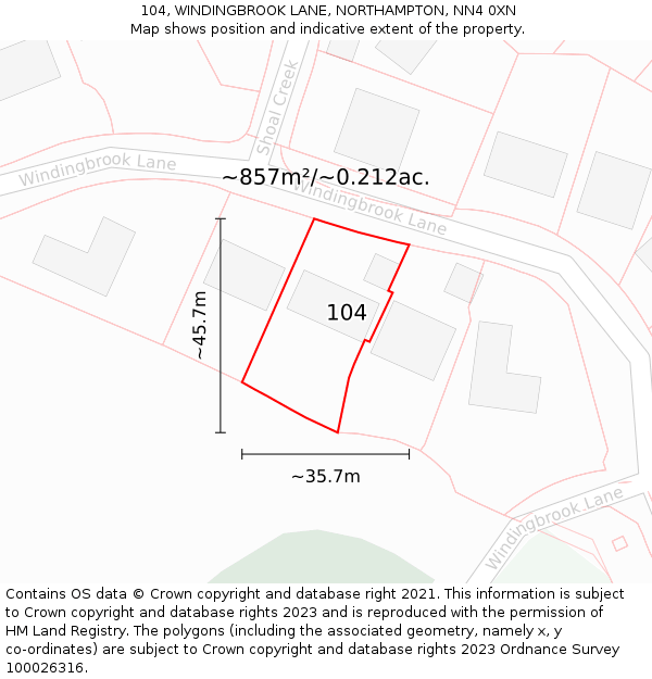 104, WINDINGBROOK LANE, NORTHAMPTON, NN4 0XN: Plot and title map