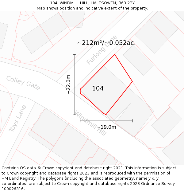 104, WINDMILL HILL, HALESOWEN, B63 2BY: Plot and title map