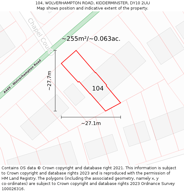 104, WOLVERHAMPTON ROAD, KIDDERMINSTER, DY10 2UU: Plot and title map