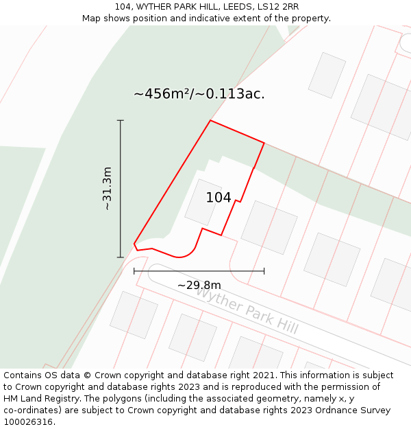 104, WYTHER PARK HILL, LEEDS, LS12 2RR: Plot and title map