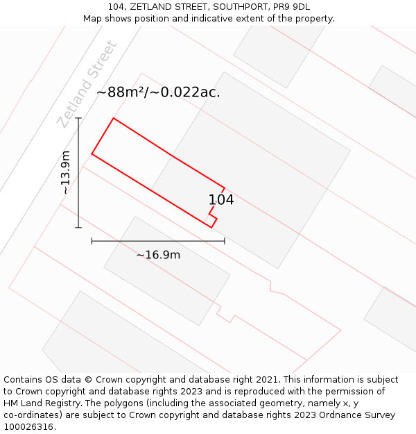 104, ZETLAND STREET, SOUTHPORT, PR9 9DL: Plot and title map