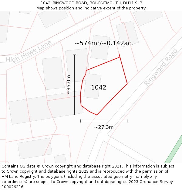 1042, RINGWOOD ROAD, BOURNEMOUTH, BH11 9LB: Plot and title map