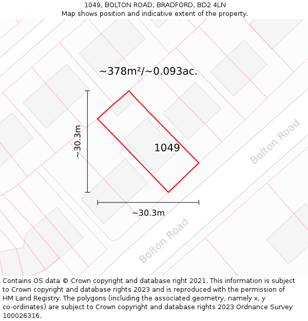 1049, BOLTON ROAD, BRADFORD, BD2 4LN: Plot and title map