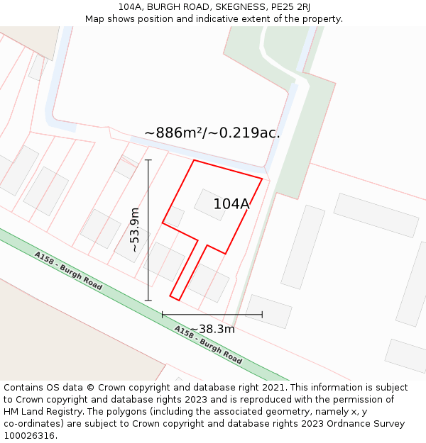 104A, BURGH ROAD, SKEGNESS, PE25 2RJ: Plot and title map