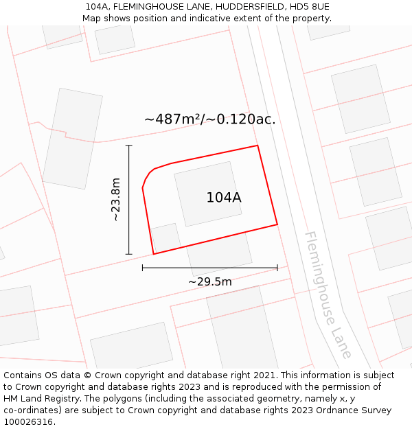 104A, FLEMINGHOUSE LANE, HUDDERSFIELD, HD5 8UE: Plot and title map