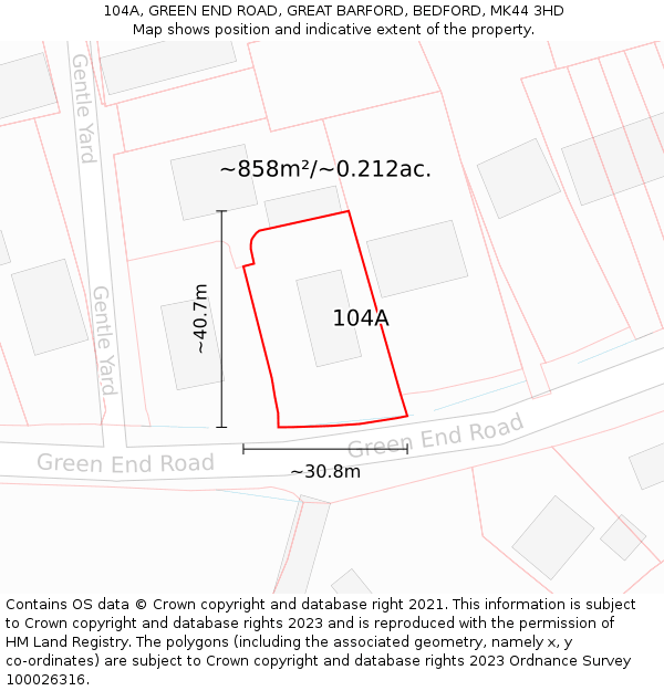 104A, GREEN END ROAD, GREAT BARFORD, BEDFORD, MK44 3HD: Plot and title map