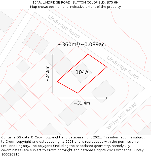 104A, LINDRIDGE ROAD, SUTTON COLDFIELD, B75 6HJ: Plot and title map