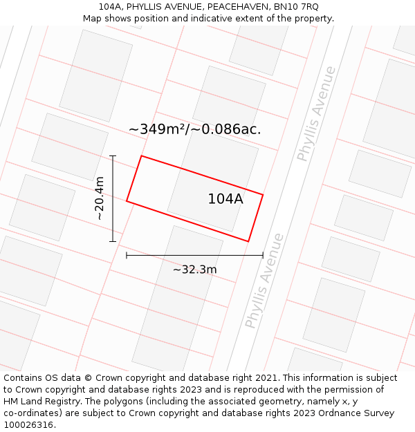 104A, PHYLLIS AVENUE, PEACEHAVEN, BN10 7RQ: Plot and title map