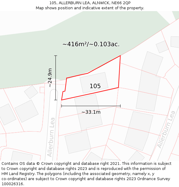 105, ALLERBURN LEA, ALNWICK, NE66 2QP: Plot and title map