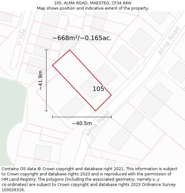 105, ALMA ROAD, MAESTEG, CF34 9AW: Plot and title map