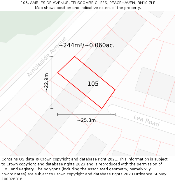 105, AMBLESIDE AVENUE, TELSCOMBE CLIFFS, PEACEHAVEN, BN10 7LE: Plot and title map