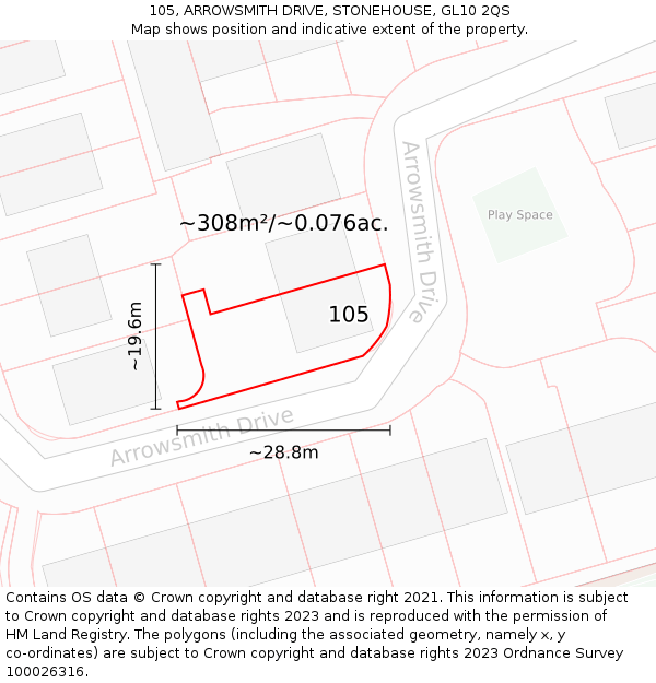 105, ARROWSMITH DRIVE, STONEHOUSE, GL10 2QS: Plot and title map