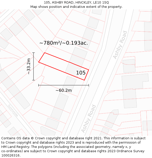 105, ASHBY ROAD, HINCKLEY, LE10 1SQ: Plot and title map