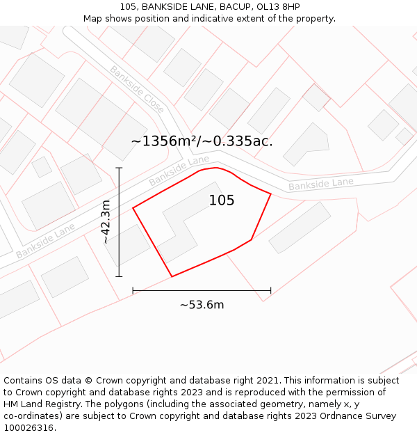 105, BANKSIDE LANE, BACUP, OL13 8HP: Plot and title map