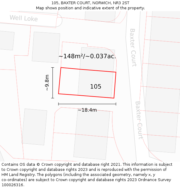 105, BAXTER COURT, NORWICH, NR3 2ST: Plot and title map