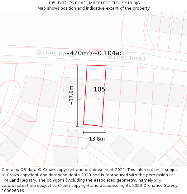 105, BIRTLES ROAD, MACCLESFIELD, SK10 3JG: Plot and title map