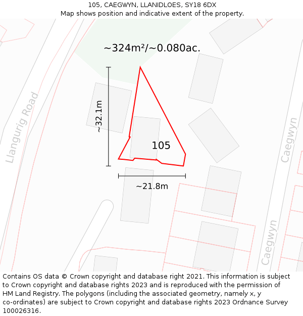105, CAEGWYN, LLANIDLOES, SY18 6DX: Plot and title map