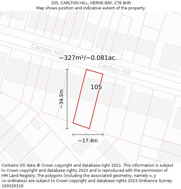 105, CARLTON HILL, HERNE BAY, CT6 8HR: Plot and title map