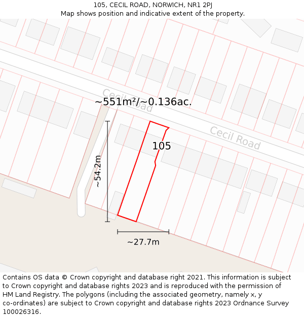 105, CECIL ROAD, NORWICH, NR1 2PJ: Plot and title map