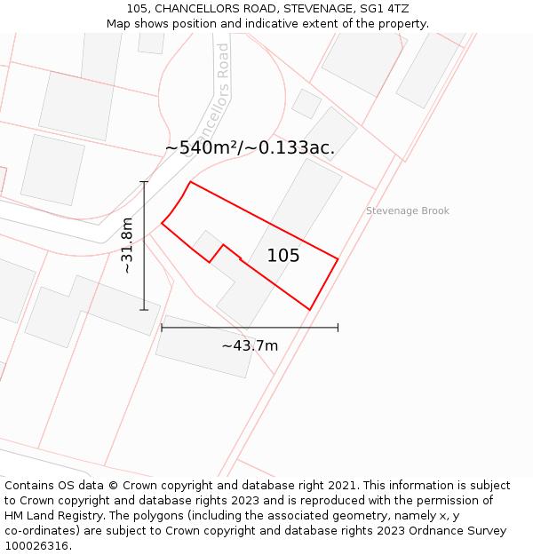 105, CHANCELLORS ROAD, STEVENAGE, SG1 4TZ: Plot and title map