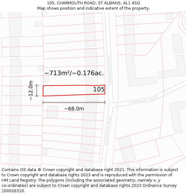 105, CHARMOUTH ROAD, ST ALBANS, AL1 4SG: Plot and title map