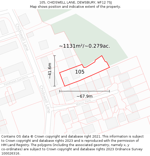 105, CHIDSWELL LANE, DEWSBURY, WF12 7SJ: Plot and title map