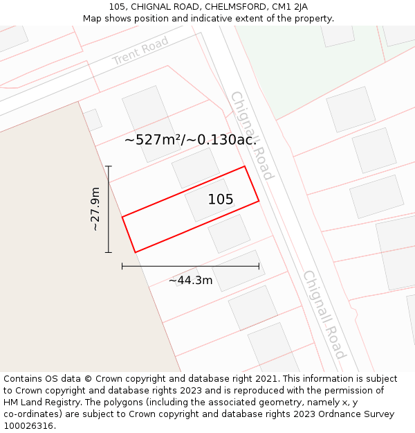 105, CHIGNAL ROAD, CHELMSFORD, CM1 2JA: Plot and title map