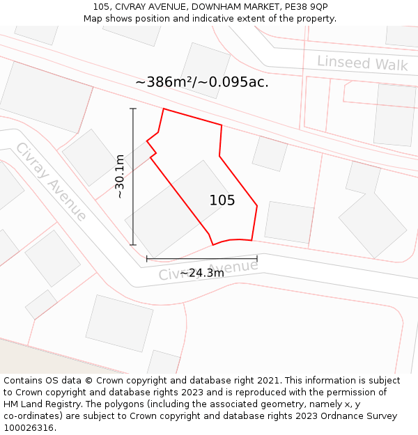 105, CIVRAY AVENUE, DOWNHAM MARKET, PE38 9QP: Plot and title map