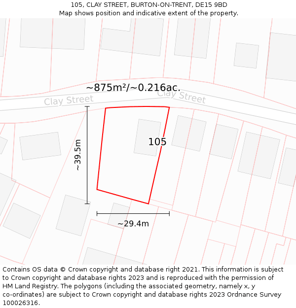 105, CLAY STREET, BURTON-ON-TRENT, DE15 9BD: Plot and title map