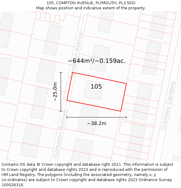 105, COMPTON AVENUE, PLYMOUTH, PL3 5DD: Plot and title map