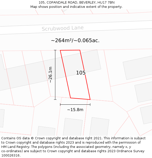105, COPANDALE ROAD, BEVERLEY, HU17 7BN: Plot and title map