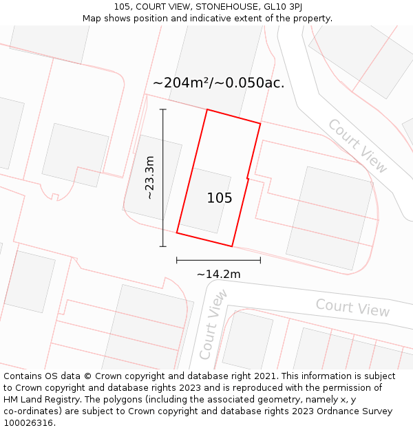 105, COURT VIEW, STONEHOUSE, GL10 3PJ: Plot and title map