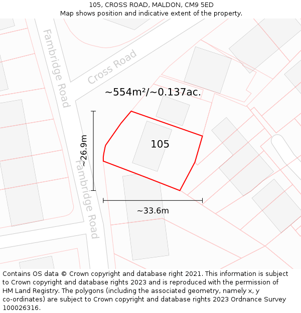 105, CROSS ROAD, MALDON, CM9 5ED: Plot and title map