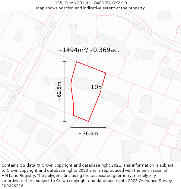 105, CUMNOR HILL, OXFORD, OX2 9JR: Plot and title map