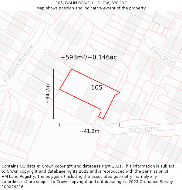 105, DAHN DRIVE, LUDLOW, SY8 1YG: Plot and title map
