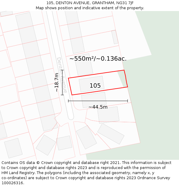 105, DENTON AVENUE, GRANTHAM, NG31 7JF: Plot and title map