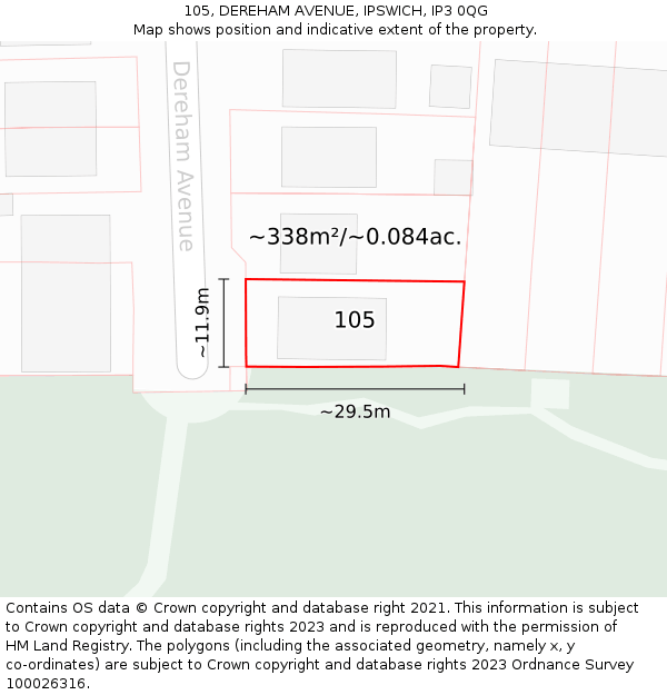105, DEREHAM AVENUE, IPSWICH, IP3 0QG: Plot and title map